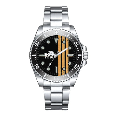Born To Fly & Pilot Epaulettes (3 Lines) Luxury Aviators aviation-themed aviator watch, polished premium stainless steel.