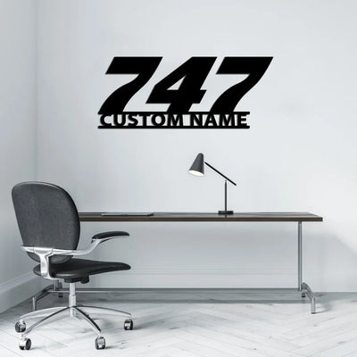 Boeing 747 Flat Text aviation design on durable metal with painted finish metal wall sign.