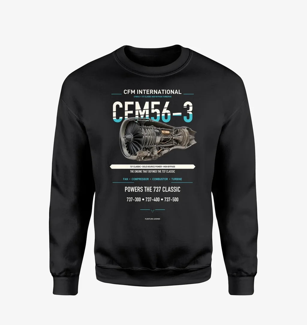 CFM56-3 design on black sweatshirt