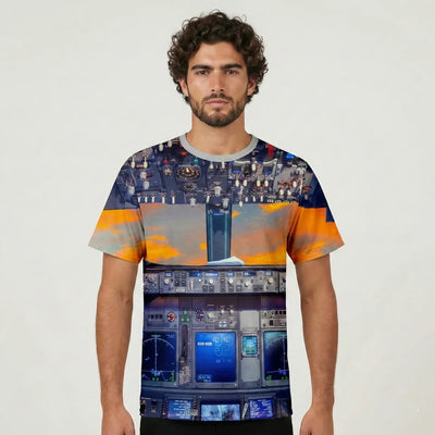 Amazing Boeing 737 Cockpit aviation print 3D-printed clothing, soft cotton blend.