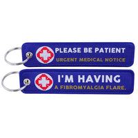 Thumbnail for I'M HAVING A FIBROMYALGIA FLARE aviation fashion key chain in polished metal.