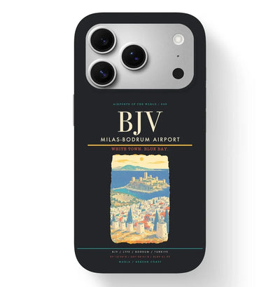 Bodrum Airport (BJV) design on black iPhone 17 Pro MagSafe case