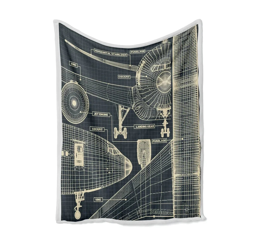 Airplanes Fuselage & Details Bed Blankets & aviation print on soft fleece blanket.