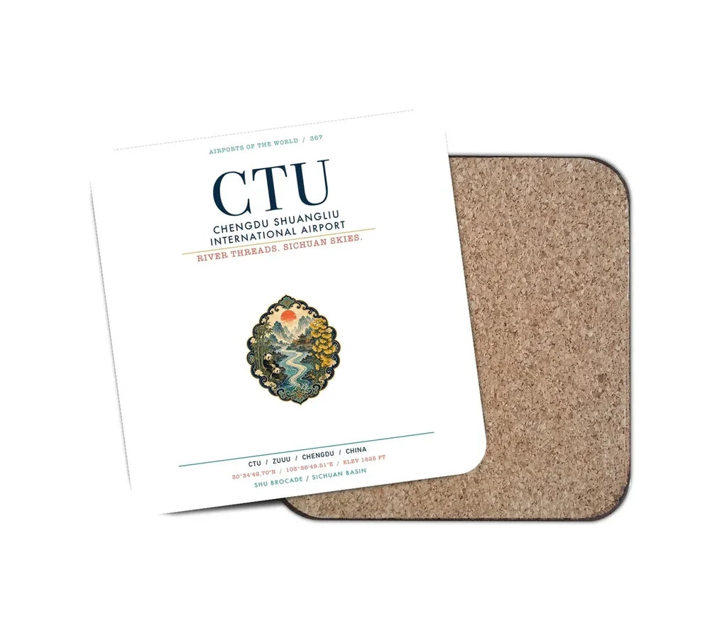 Chengdu Shuangliu International Airport (CTU) design on white 1 piece coaster