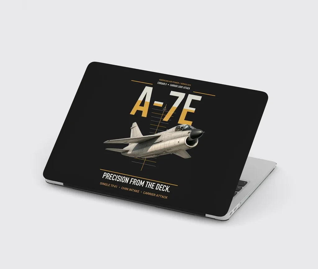 A-7E Corsair II design on black MacBook case