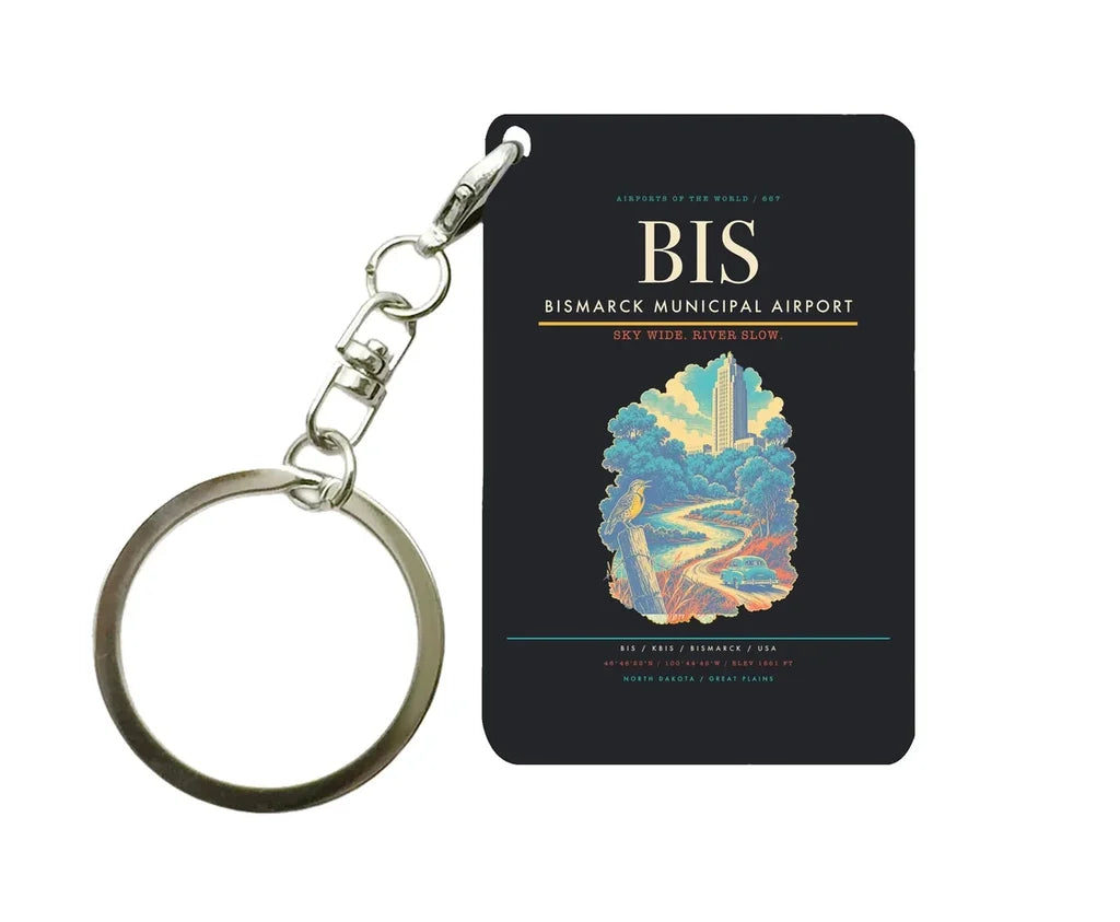 Bismarck Municipal Airport (BIS) design on black key chain