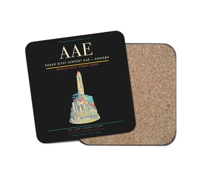 Rabah Bitat Airport (AAE) design on black 1 piece coaster