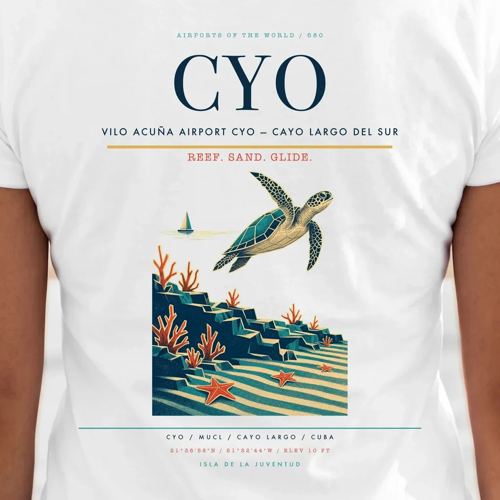 Vilo Acuña Airport (CYO) double-side t-shirt design close-up cover