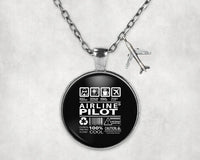 Thumbnail for Side view of Airline Pilot Label aviation necklace in stainless steel, polished finish.