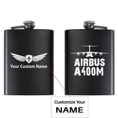 Airbus A400M & Plane aviation design on stainless hip flask, compact pocket-size flask.