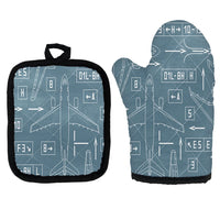 Thumbnail for Jet Planes & Airport Signs Kitchen Glove & Holder aviation design on durable fabric with insulated lining kitchen glove
