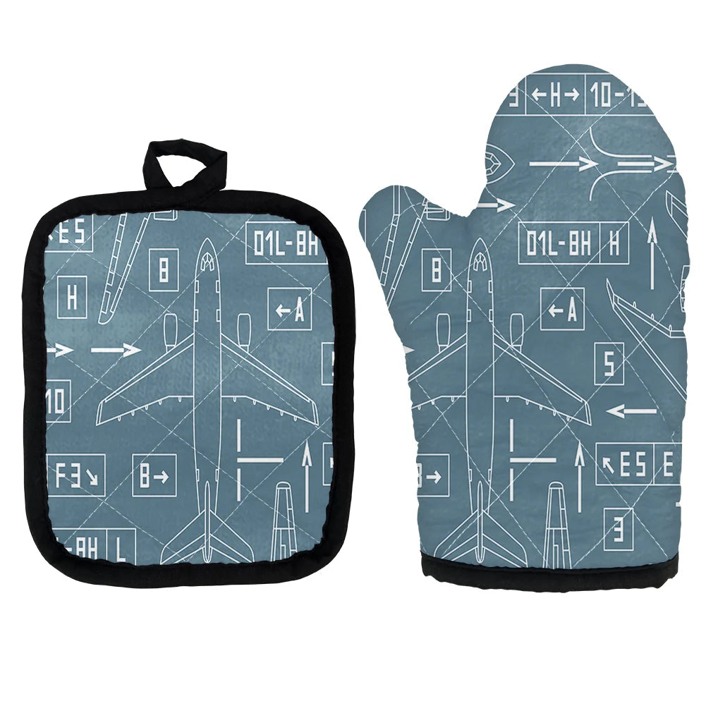 Jet Planes & Airport Signs Kitchen Glove & Holder aviation design on durable fabric with insulated lining kitchen glove