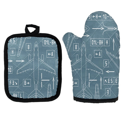 Jet Planes & Airport Signs Kitchen Glove & Holder aviation design on durable fabric with insulated lining kitchen glove
