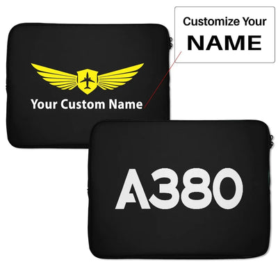 Airbus A380 Flat Text Laptop & aviation print laptop & tablet case, fits laptop or tablet.