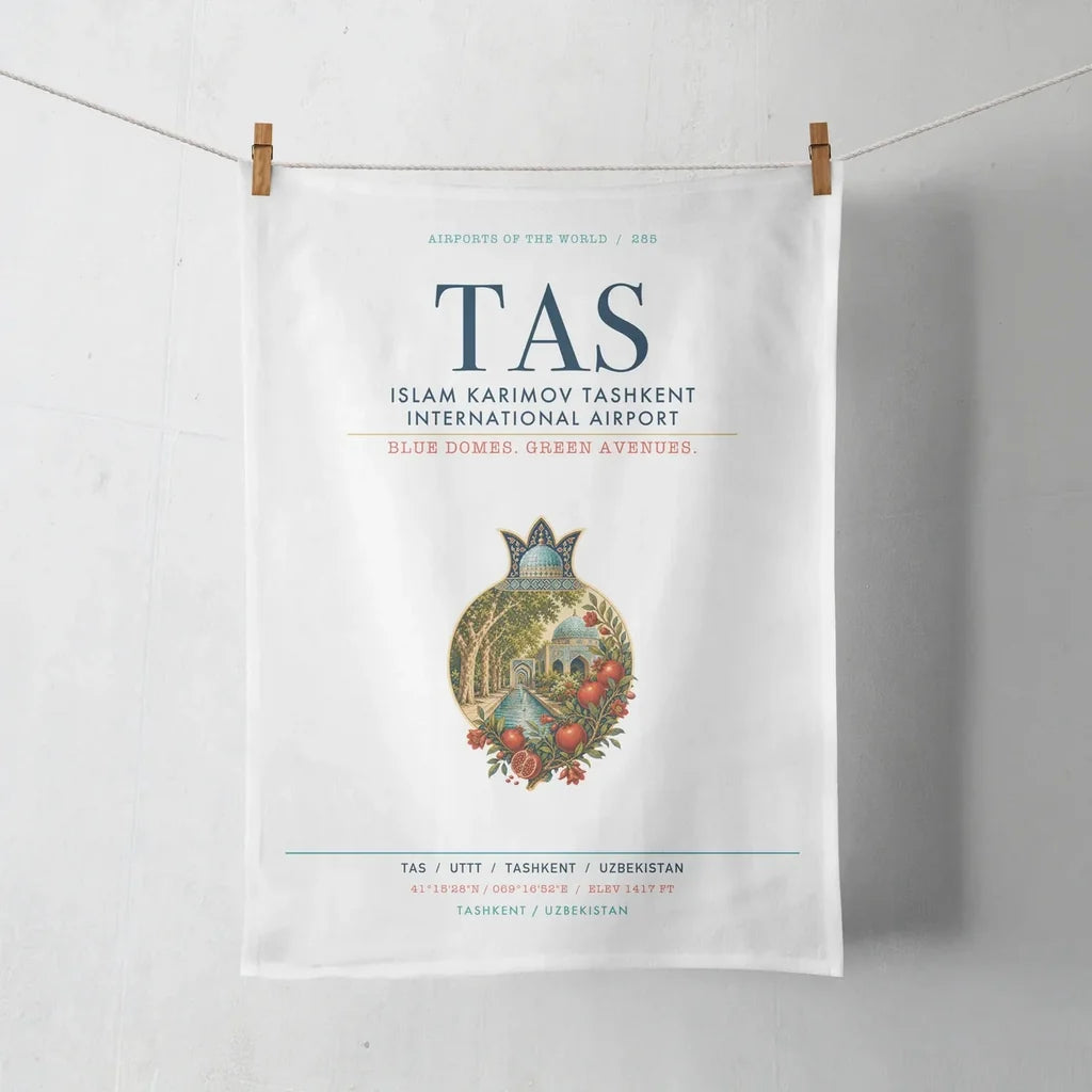 Islam Karimov Tashkent International Airport (TAS) design on white towel