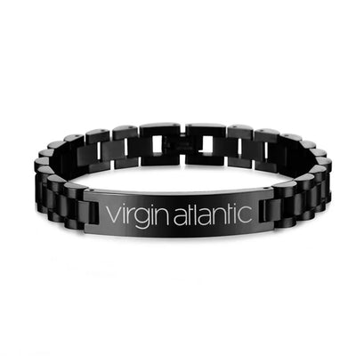 Side view of Virgin Atlantic Airlines aviation chain bracelet in stainless steel, polished finish.