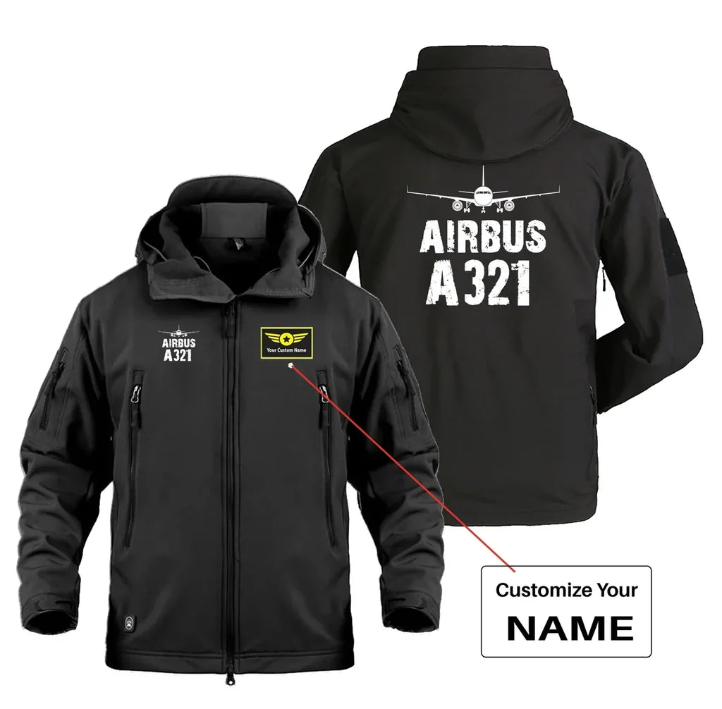 Airbus A321 & Plane Military Jackets (Customizable) aviation design printed on heavy cotton shell with field-style pockets mi.