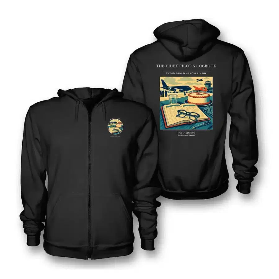 VINTAGE G4426 - The Chief Pilot's Logbook - Premium Zipped Hoodie design on black