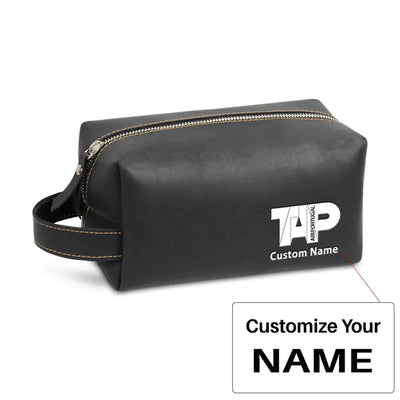 TAP Portugal Airlines Leather Clutch aviation leather clutch toiletry bag in leather.