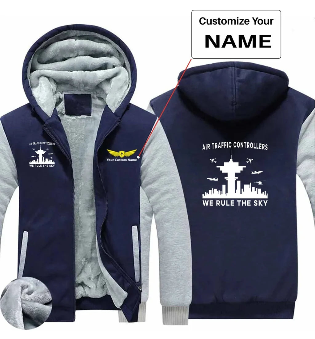 Air Traffic Controllers - We Rule The Sky aviation design printed on soft cotton blend zipped sweatshirt.