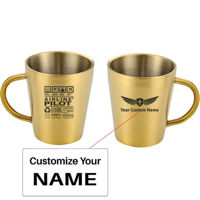 Airline Pilot Label aviation design on stainless coffee mug, durable stainless steel construction.