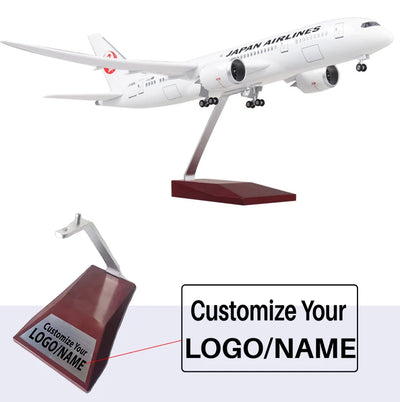 Side view of JAL Japan Air Boeing 787 Airplane Model (1/130 Scale) aviation LED model airplane in diecast metal with LED ligh.