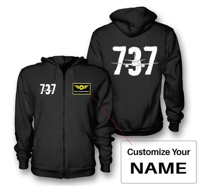 Boeing 737 aviation design on soft cotton blend zipped hoodie.