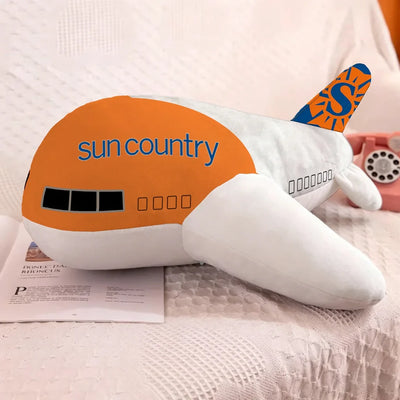 Sun Country Airlines aviation design on soft polyester filling airplane-shape decorative pillow.