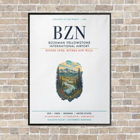 Thumbnail for Bozeman Yellowstone International Airport BZN vertical canvas print - framed - white background