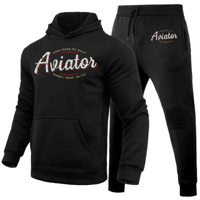 Aviator - Dont Make Me Walk aviation design on soft cotton blend hoodie and sweatpants set.
