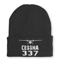 Thumbnail for Cessna 337 & Plane Embroidered aviation embroidery on soft knit fabric beanie.