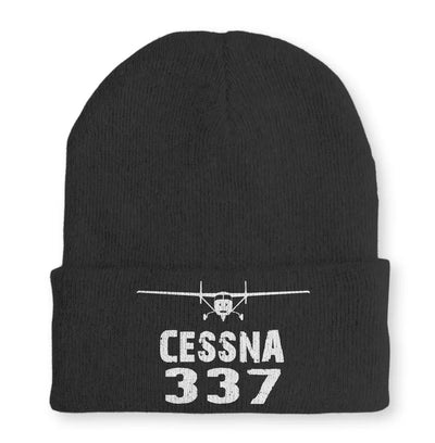 Cessna 337 & Plane Embroidered aviation embroidery on soft knit fabric beanie.