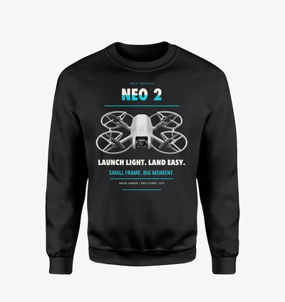 DJI Neo 2 design on black sweatshirt