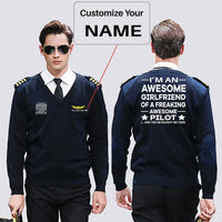Thumbnail for I am an Awesome Girlfriend aviation design on premium wool blend wool pilot sweater.