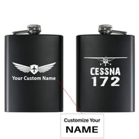 Thumbnail for Cessna 172 & Plane aviation design on stainless hip flask, compact pocket-size flask.