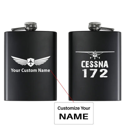 Cessna 172 & Plane aviation design on stainless hip flask, compact pocket-size flask.