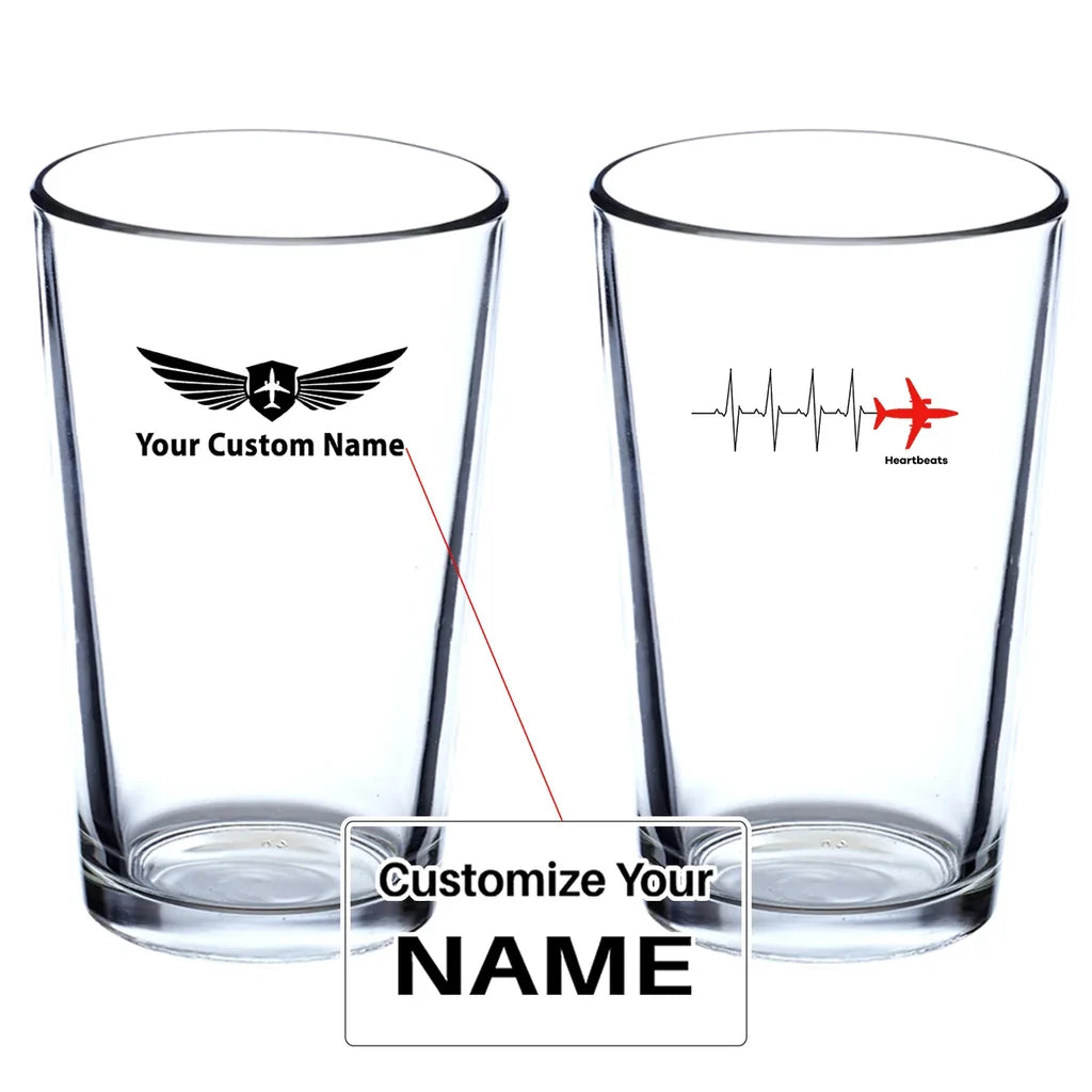 Aviation Heartbeats Beer & aviation design on beer water glass, versatile drinkware.