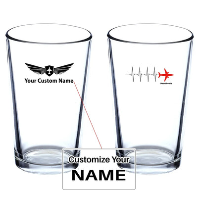Aviation Heartbeats Beer & aviation design on beer water glass, versatile drinkware.