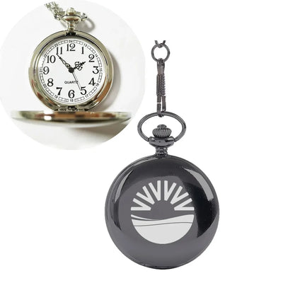 Side view of SunExpress aviation pocket watch in brushed metal, polished finish.