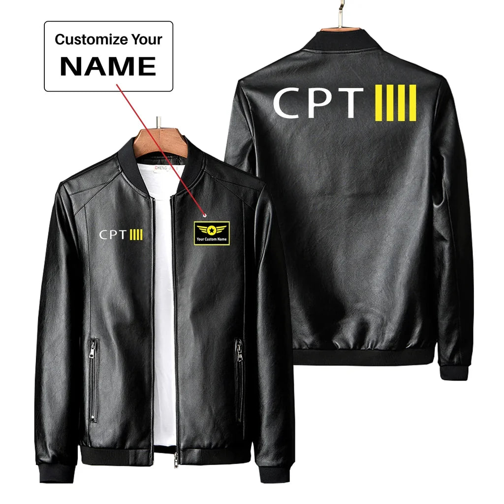 CPT & 4 Lines PU aviation design printed on genuine leather with quilted lining leather jacket.