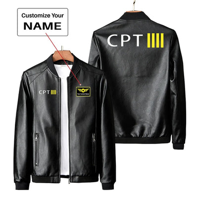 CPT & 4 Lines PU aviation design printed on genuine leather with quilted lining leather jacket.