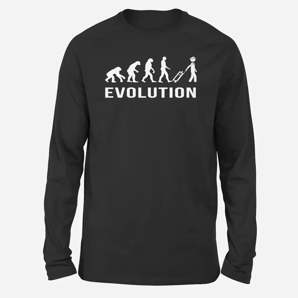 Pilot Evolution Long-Sleeve aviation design printed on soft cotton long-sleeve T-shirt.