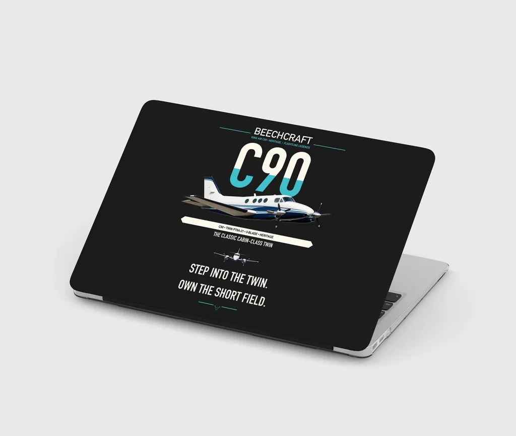Beechcraft King Air C90 design on black MacBook case