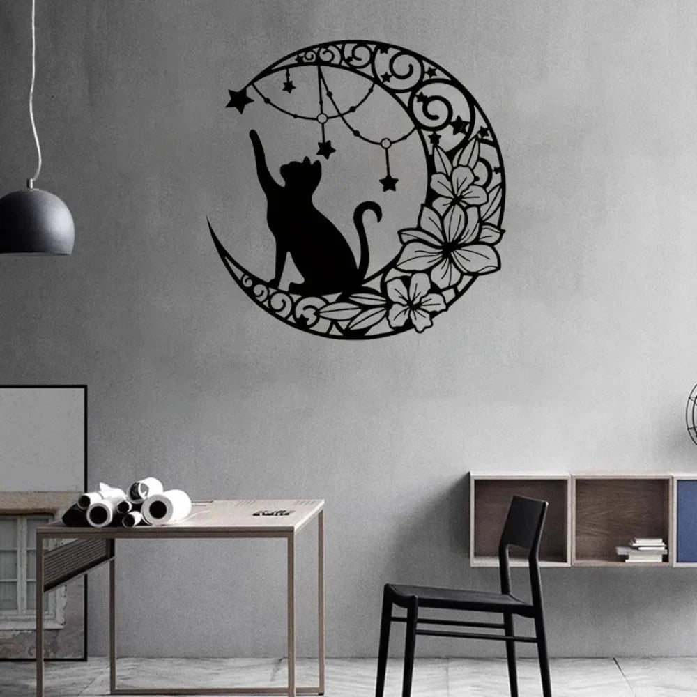 Moon Cat Modern Metal Sign/Wall Sculpture 30x30CM aviation design on premium decorative material hanging wall decoration.