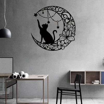 Moon Cat Modern Metal Sign/Wall Sculpture 30x30CM aviation design on premium decorative material hanging wall decoration.