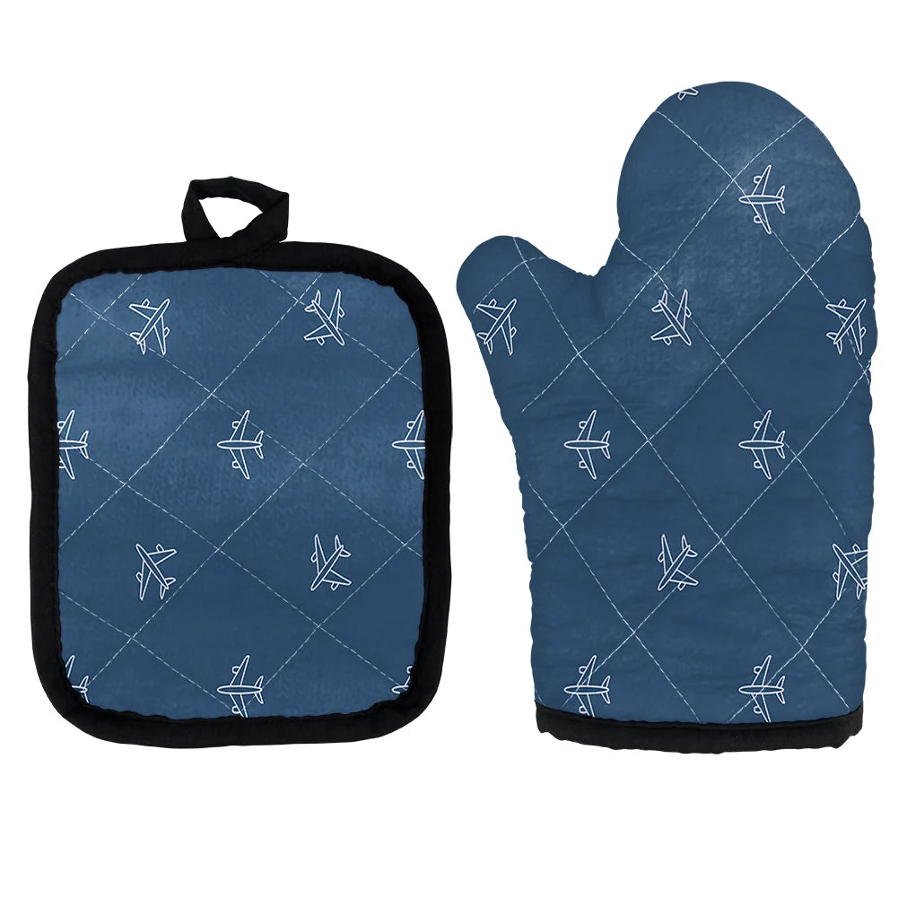 Nice Airplanes (Blue) Kitchen Glove & Holder aviation design on durable fabric with insulated lining kitchen glove holder.