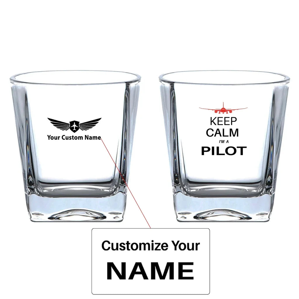 Pilot (777 Silhouette) aviation design on whiskey glass, crystal-clear premium glassware.