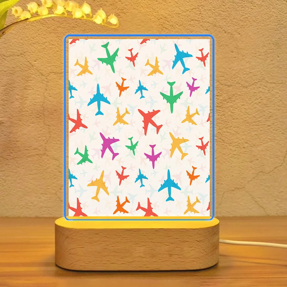 Cheerful Seamless Airplanes aviation design on premium acrylic with LED night lamp.
