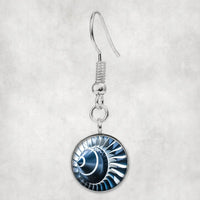 Thumbnail for Blue Toned Super Jet Engine Blades Closeup aviation earrings, hypoallergenic alloy body with engraved detail.