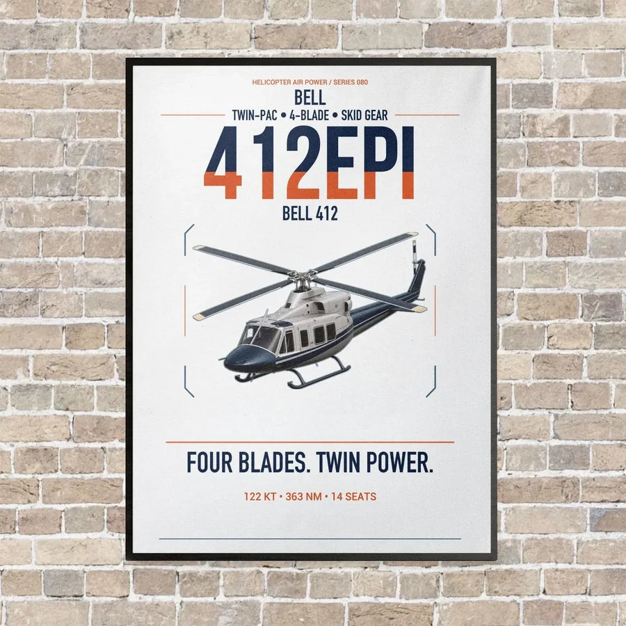 Bell 412EPI vertical canvas print - framed - white background